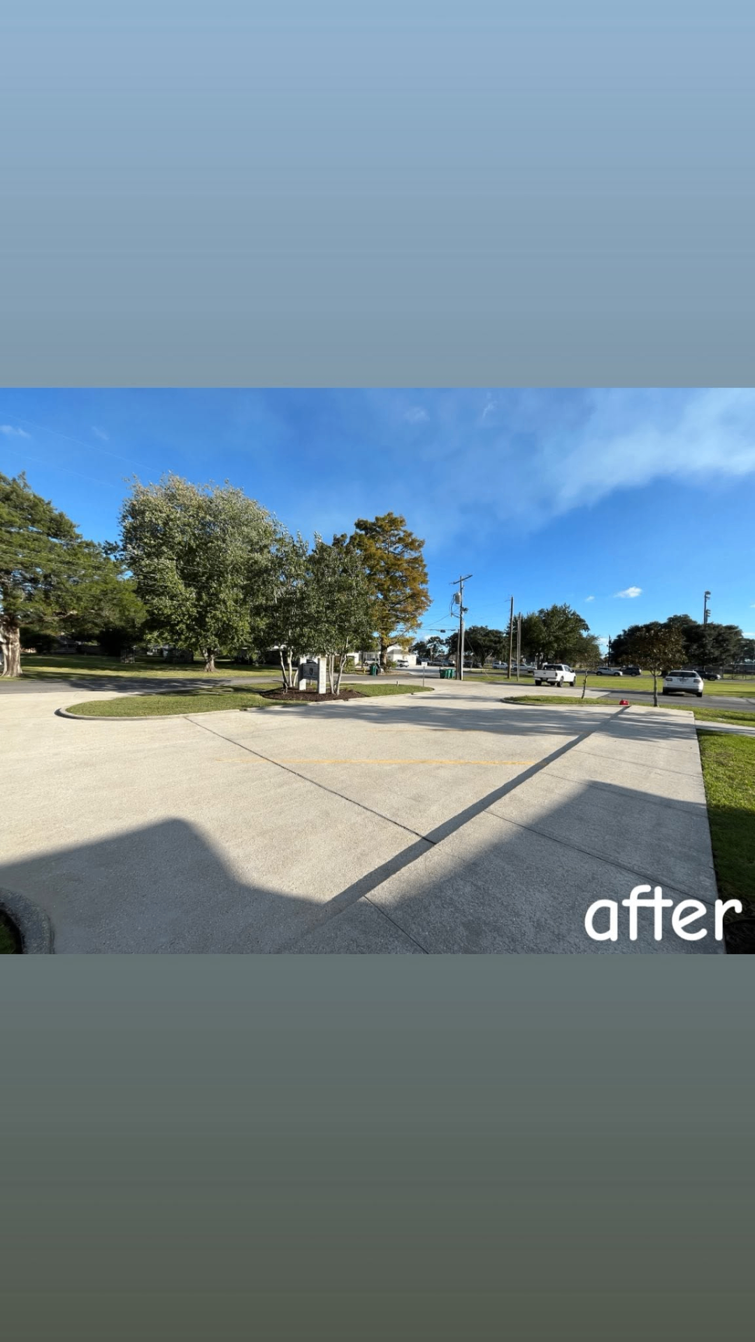 Same commercial concrete after surface cleaning by Precision Wash Co., restored to clean light gray. Same commercial concrete after surface cleaning by Precision Wash Co., restored to clean light gray.
